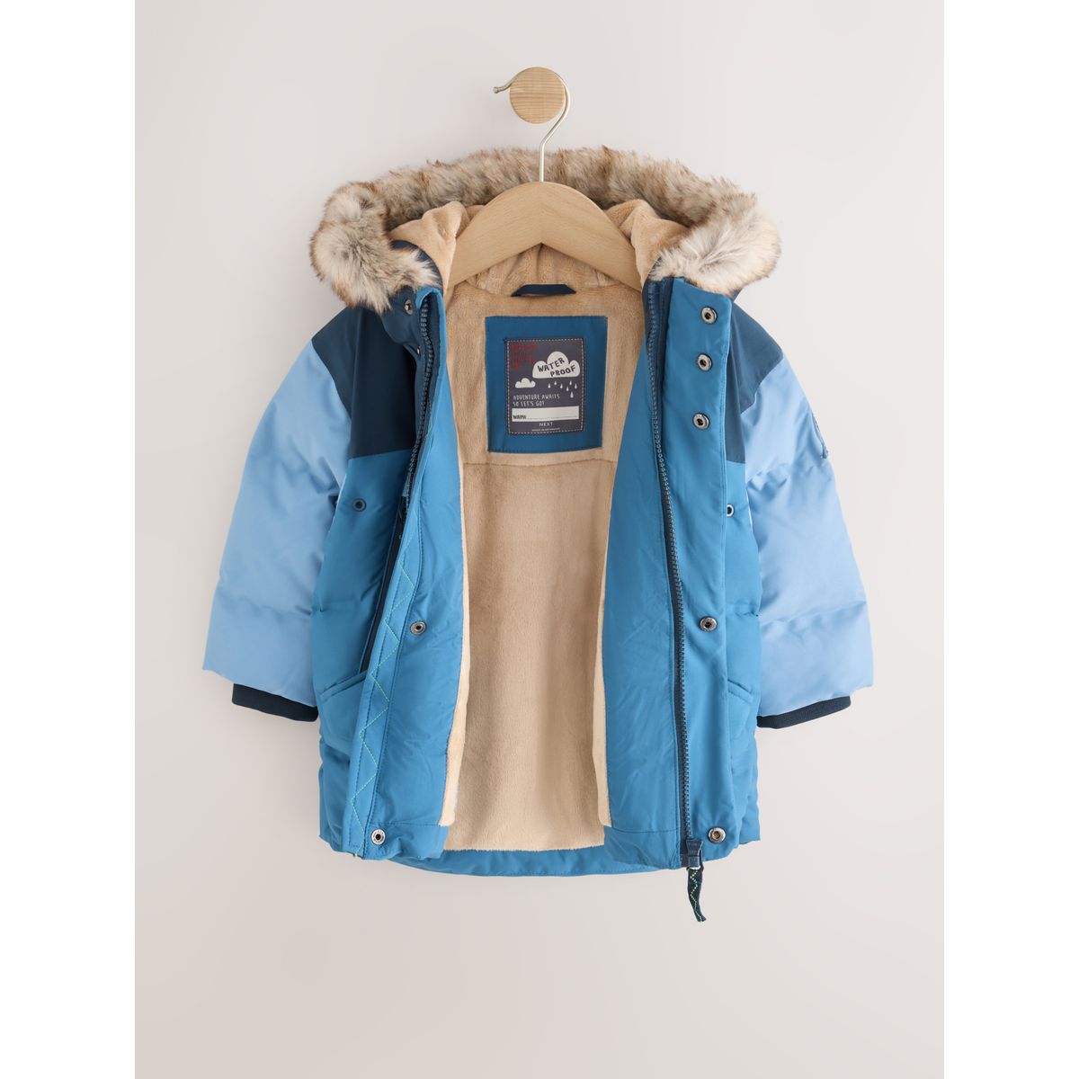 Manteau matelassé imperméable bloc de couleurs bleu, NEXT