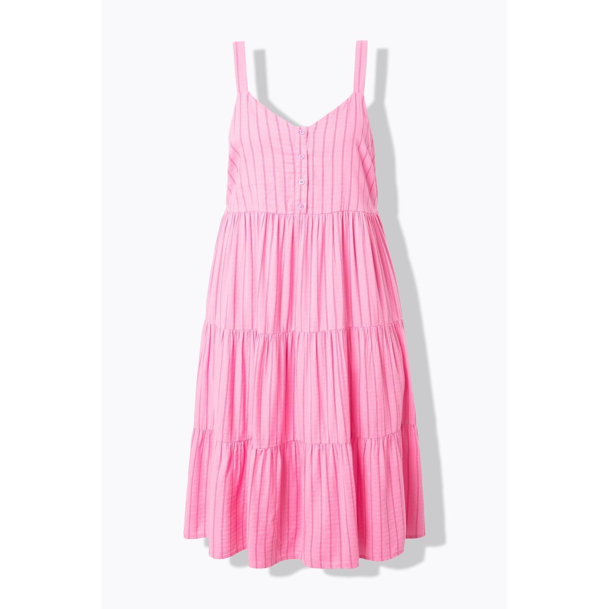 Robe midi à volants, lin mélangé à rayures rose, STUDIO UNTOLD