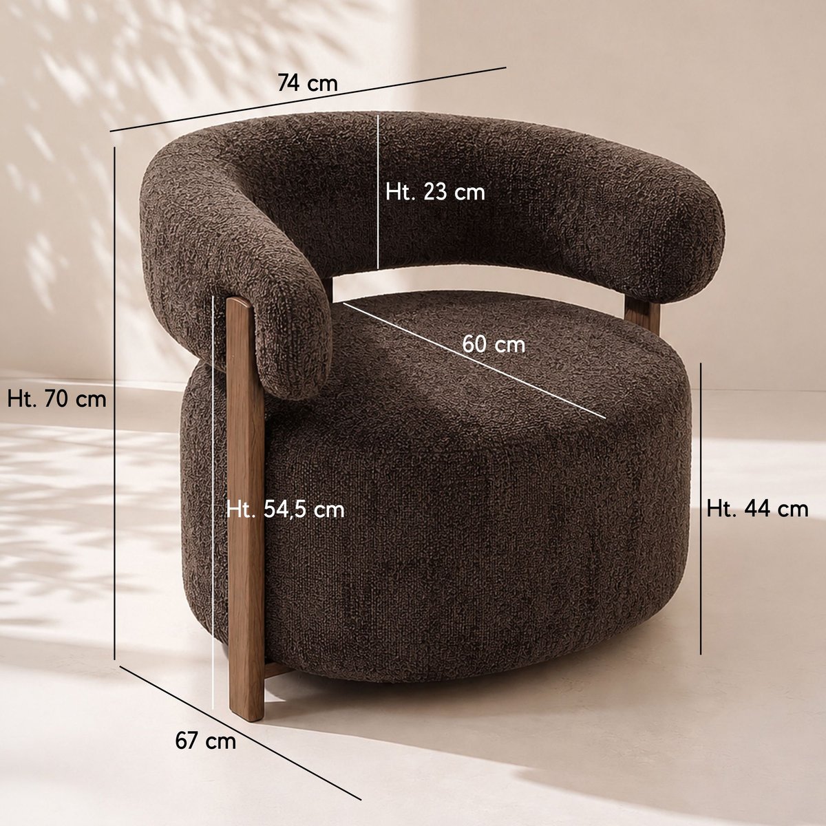 Fauteuil arrondi en tissu chenille, NOUBIA marron, NOW'S HOME