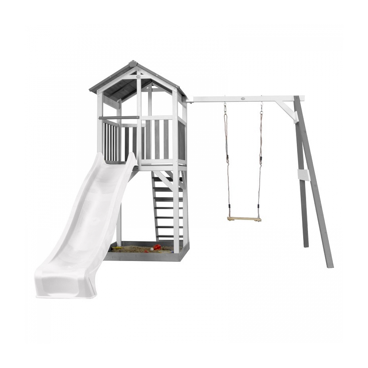 AXI Structure de jeu Beach Tower Blanc gris avec 1 balancoire et toboggan Blanc et bac à sable couleur unique, AXI HOUSE