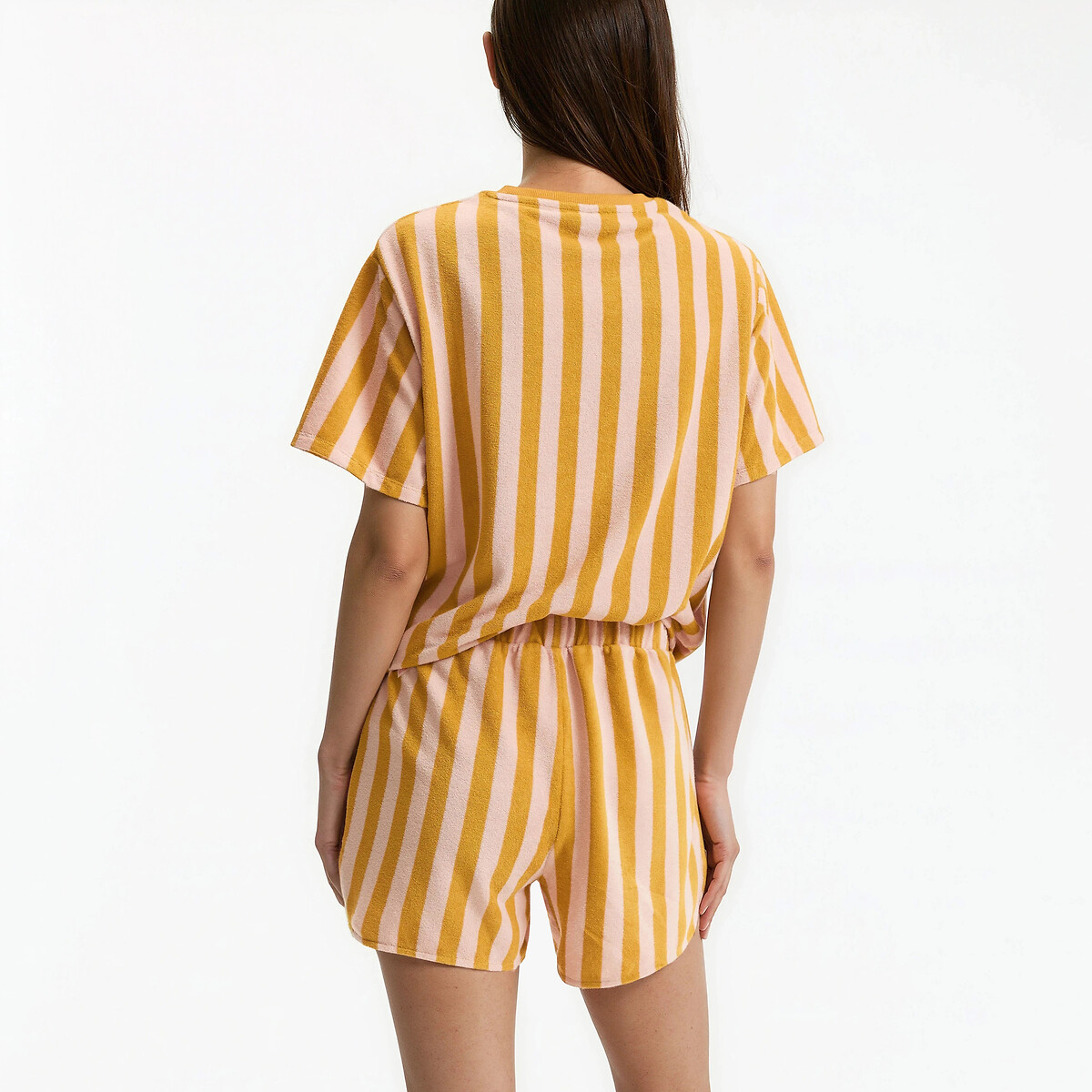 Pyjashort rayé, en maille éponge rayé rose/camel, LA REDOUTE COLLECTIONS