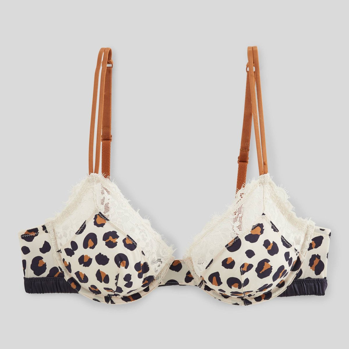 Soutien-gorge corbeille balconnet ZOE en microfibre imprimée et dentelle ecru, MONOPRIX
