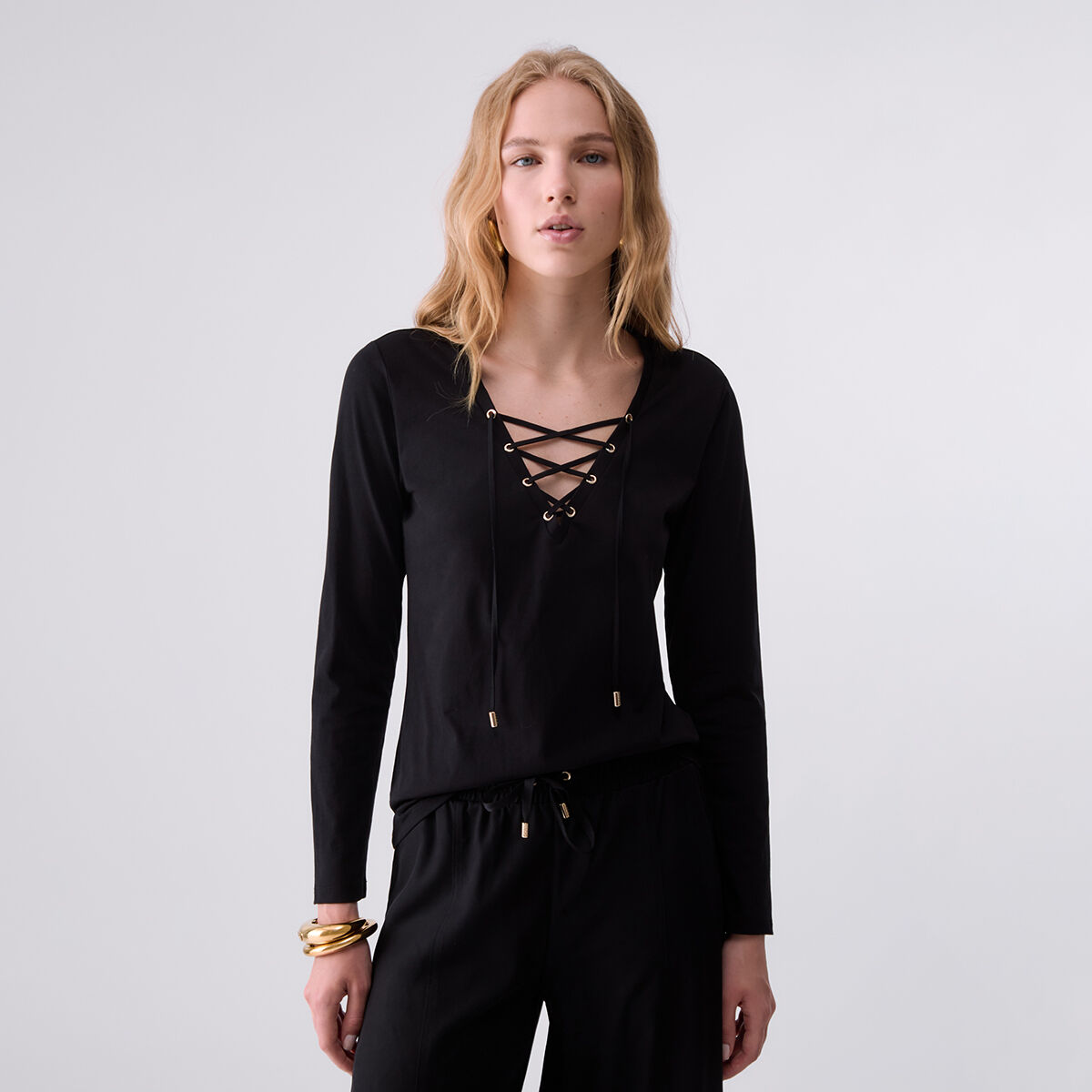T-shirt avec lacets noir, LIU JO
