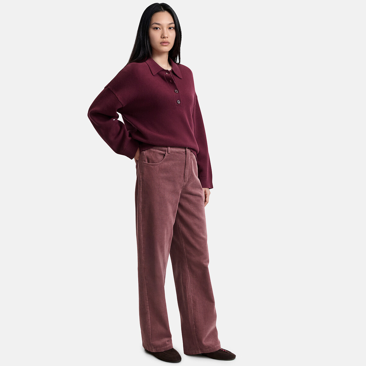 Corduroy Wide Leg Trousers dusty pink, LA REDOUTE COLLECTIONS