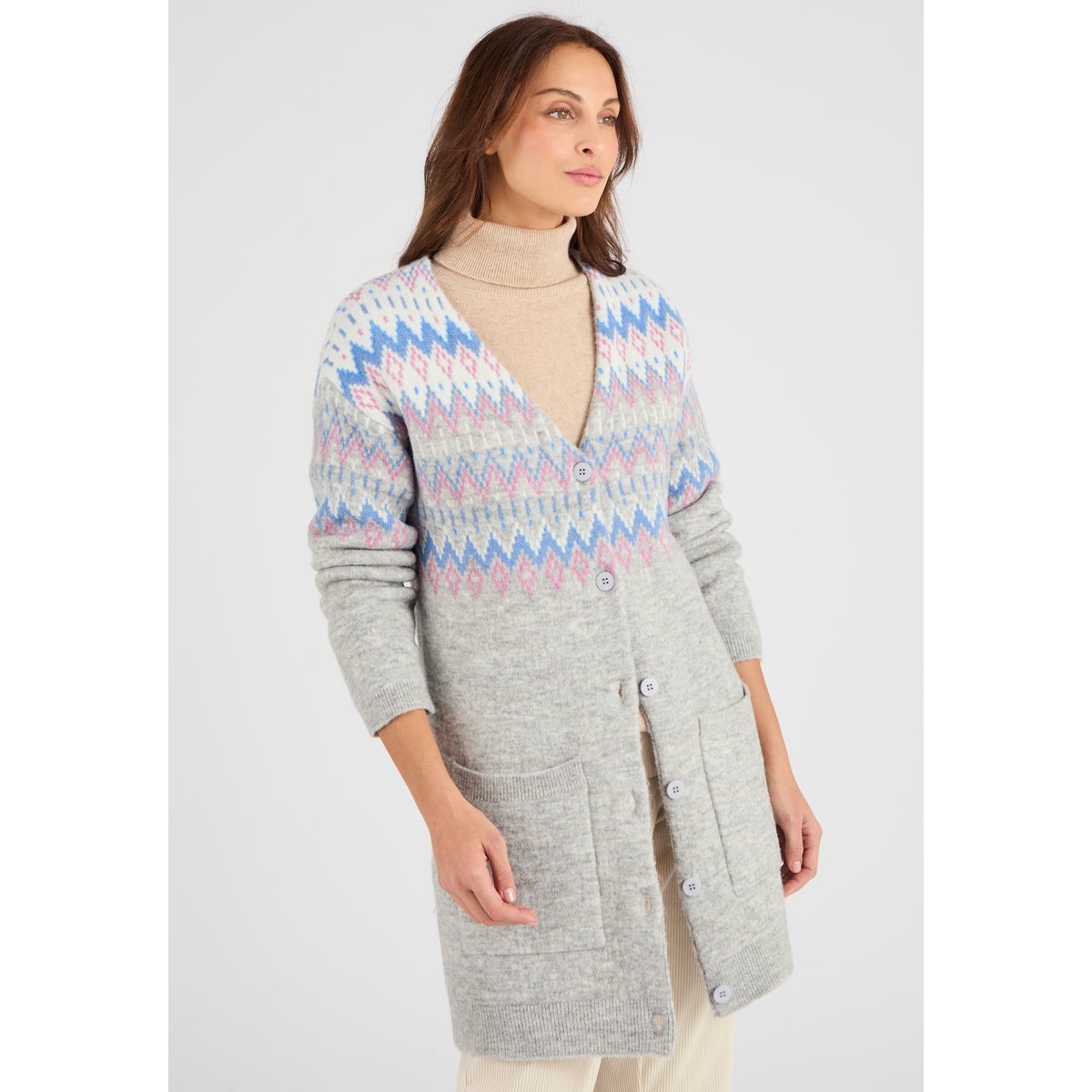 Gilet long jacquard Thermolactyl gris, DAMART