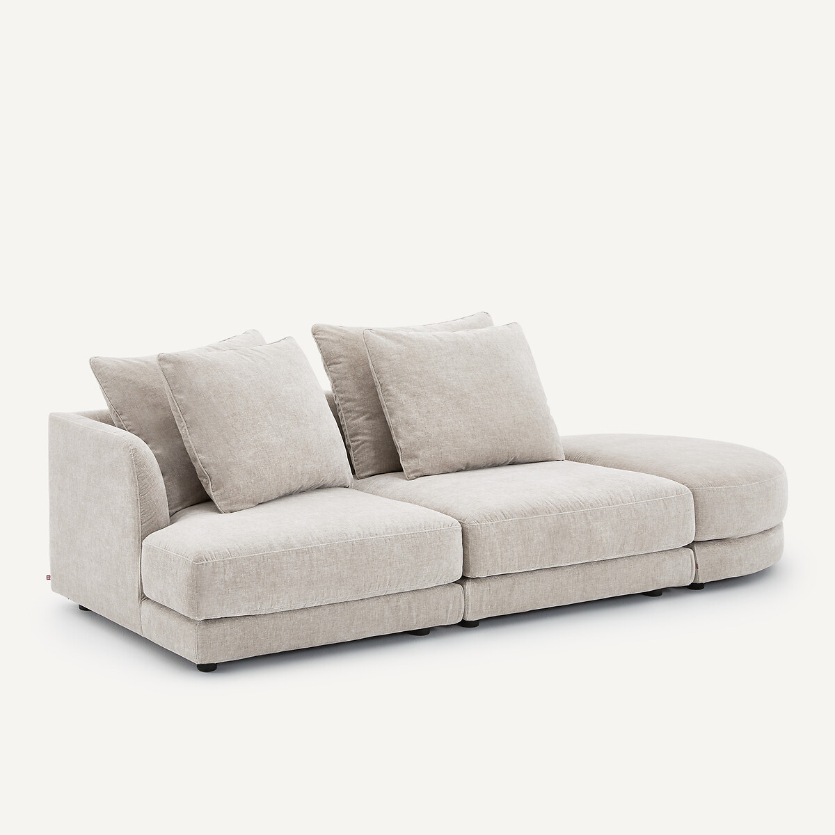 Demi-canapé gauche, arrondi, modulable en velours chenille, TIBERIO gris clair, AM.PM