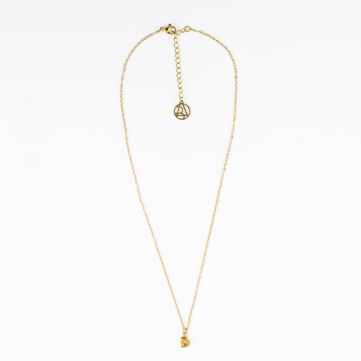 Collier à pendentif lettre D  acier inoxydable doré, BALABOOSTE