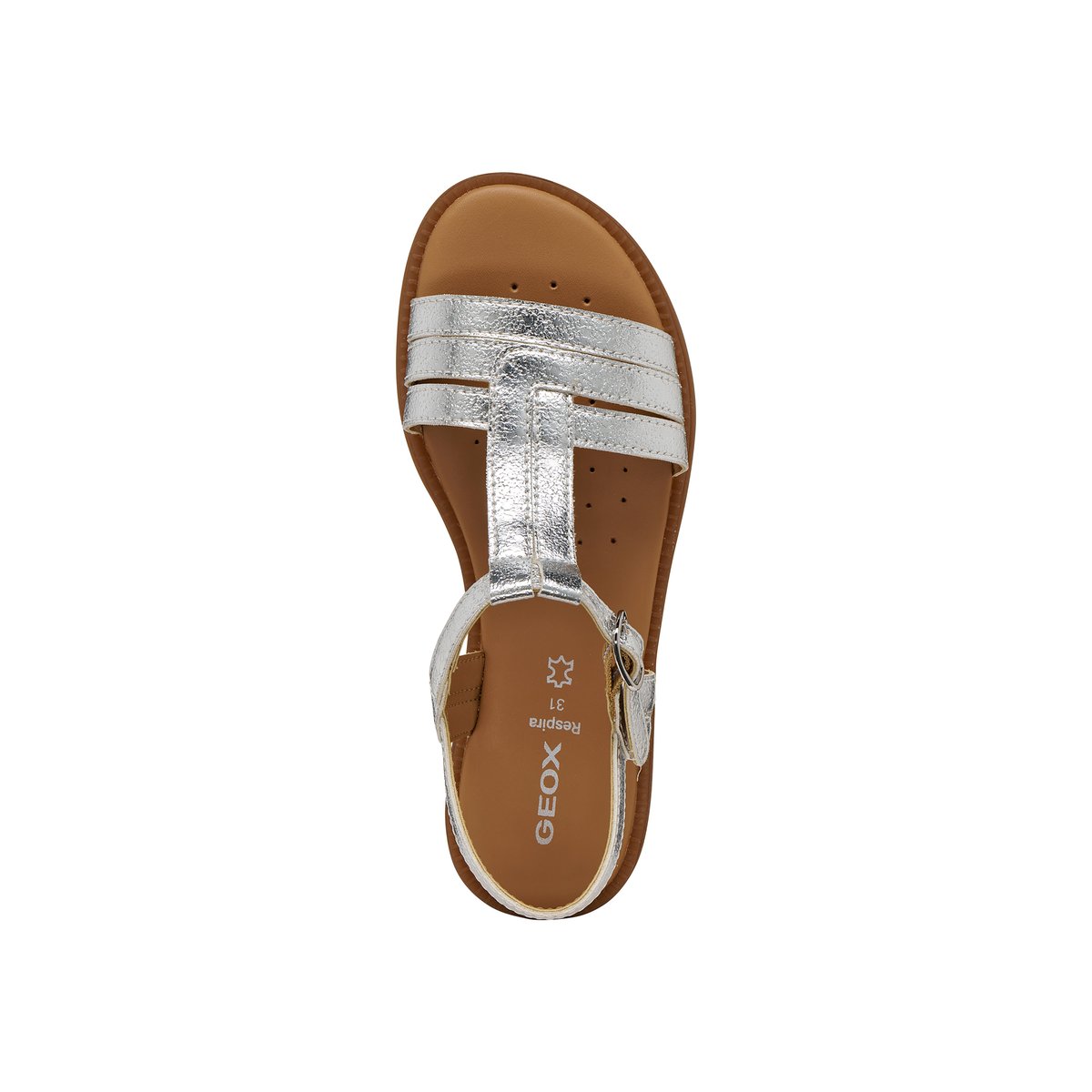 Sandales Cuir J Karly argent, GEOX