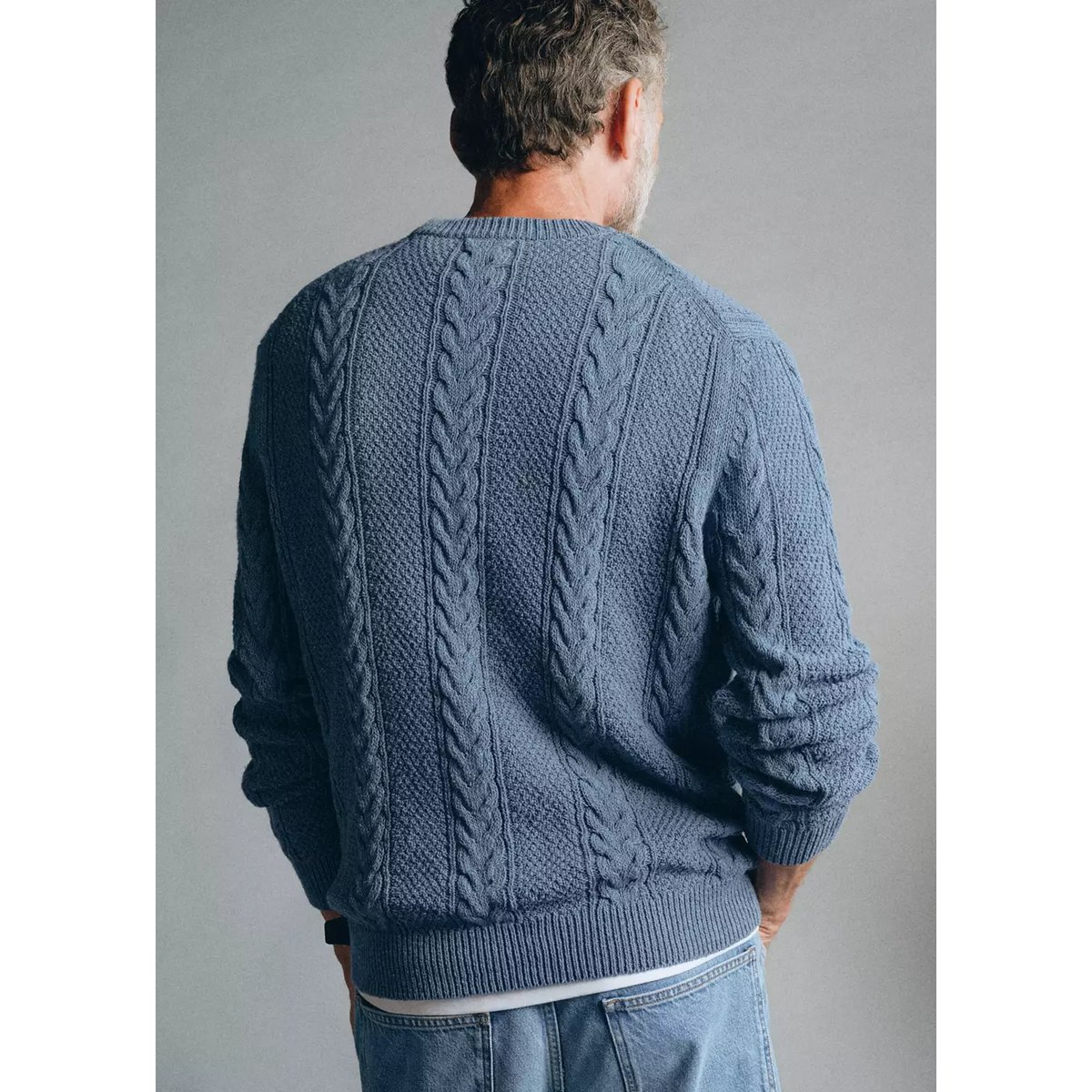 SWEATER CABLE bleu porcelaine, MANGO MAN