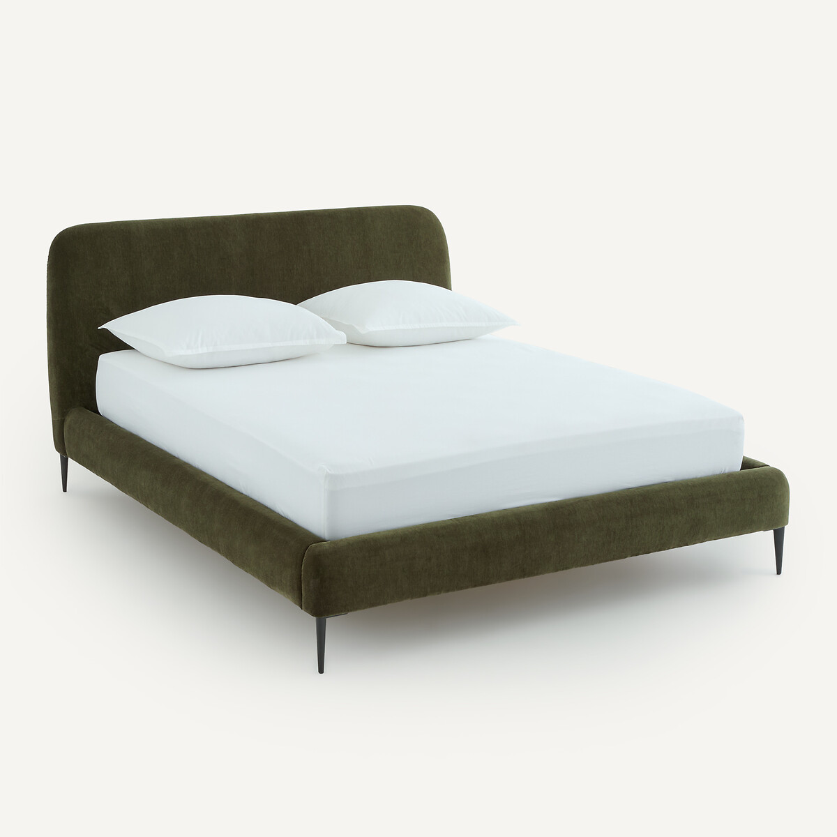 Bett OSCAR aus Velours, mit Lattenrost , Design Emmanuel Gallina olivgrün, EMMANUEL GALLINA X AM.PM