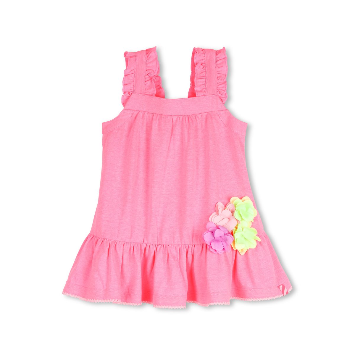 Robe à bretelles volantées rose fluo, BILLIEBLUSH