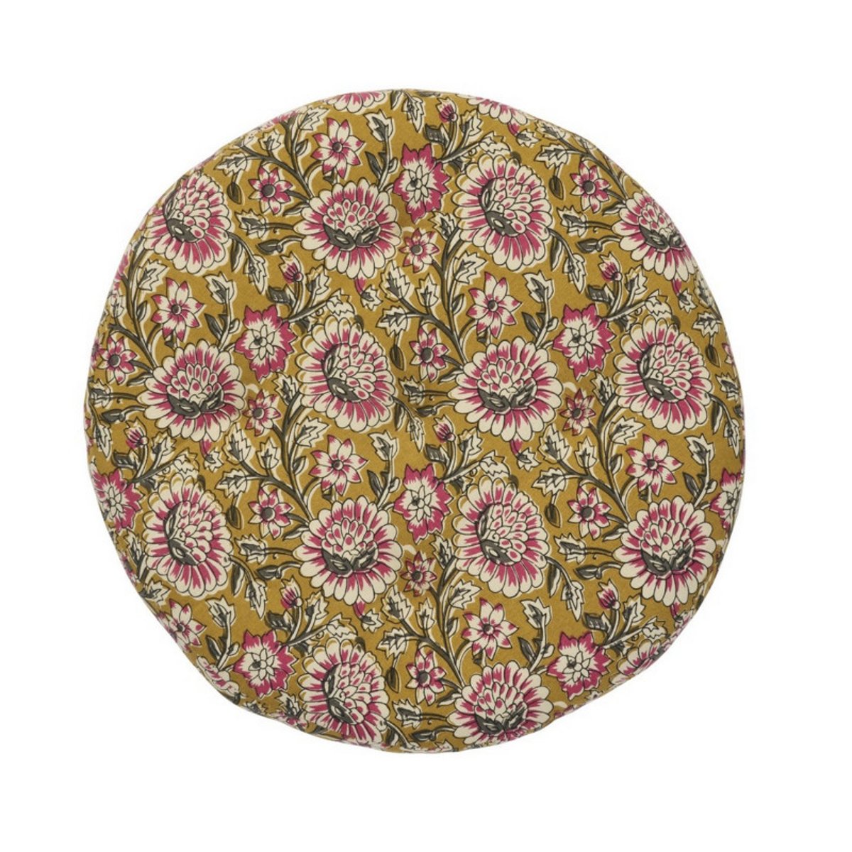 Galette de chaise coton floral bohème jaune moutarde, MADAM STOLTZ