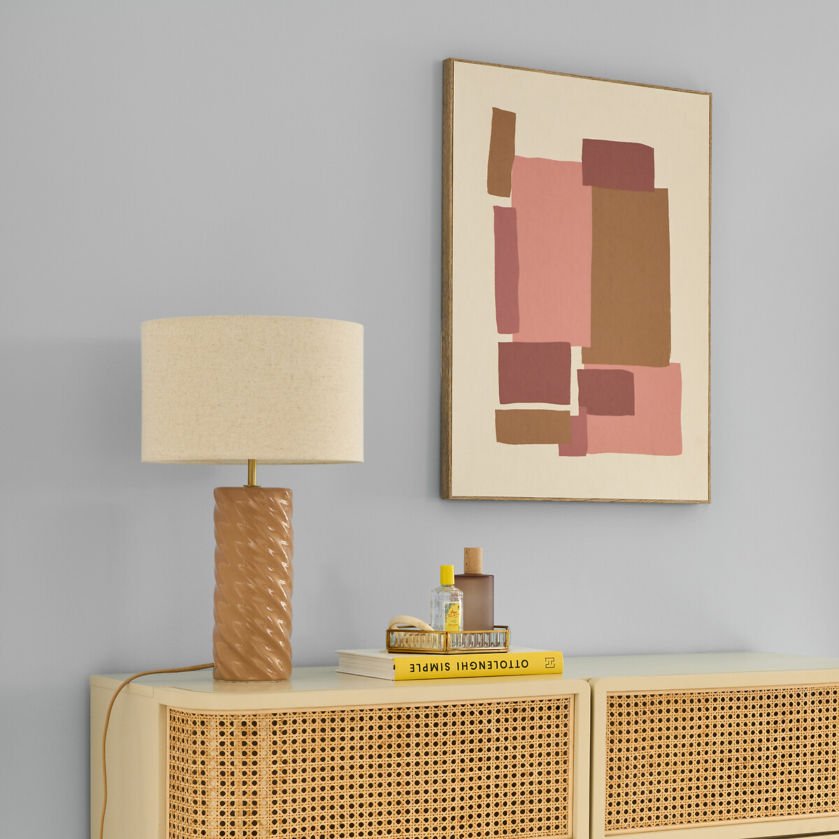 Lampe à poser céramique et lin, Dehen vieux rose, LA REDOUTE INTERIEURS