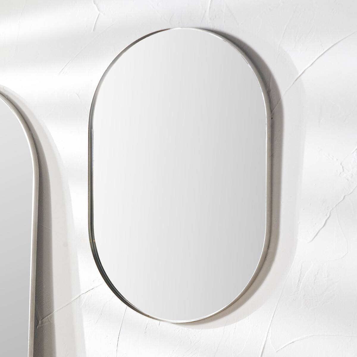 90cm Brushed Silver Metal Slim Frame Oval Wall Mirror silver-coloured, SO'HOME