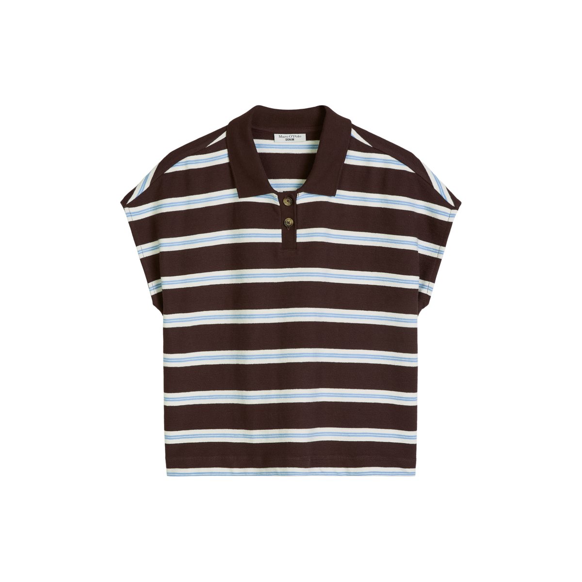 Polo rayé large en single jersey lourd marron foncé, MARC O’POLO DENIM