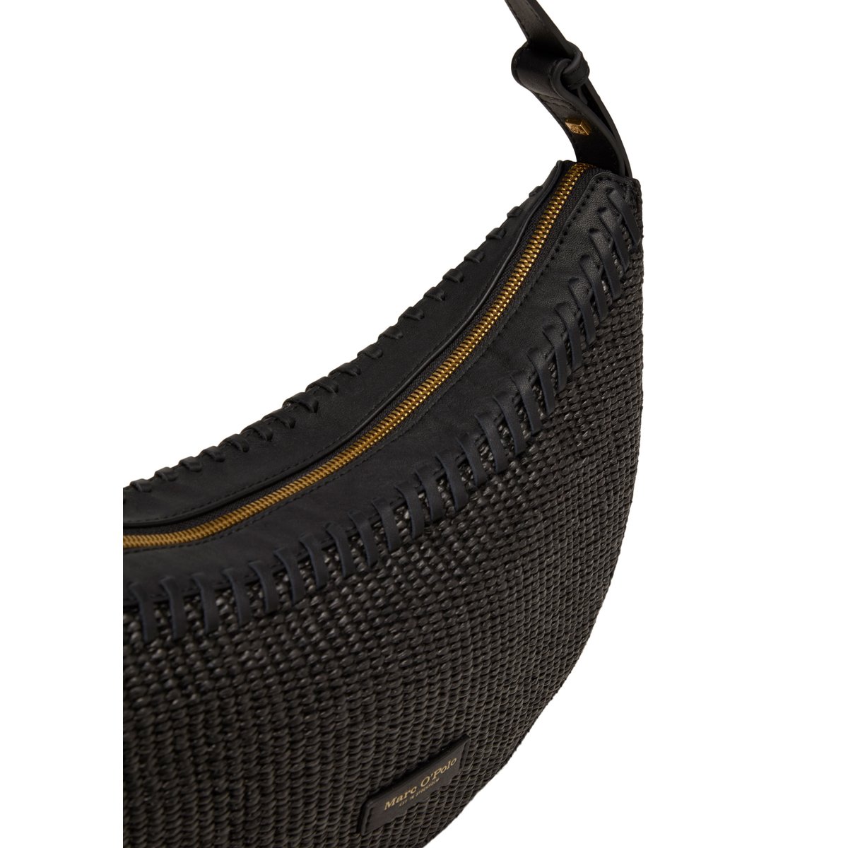 Sac à bandoulière en raphia avec détails élégants en cuir véritable noir, MARC O'POLO