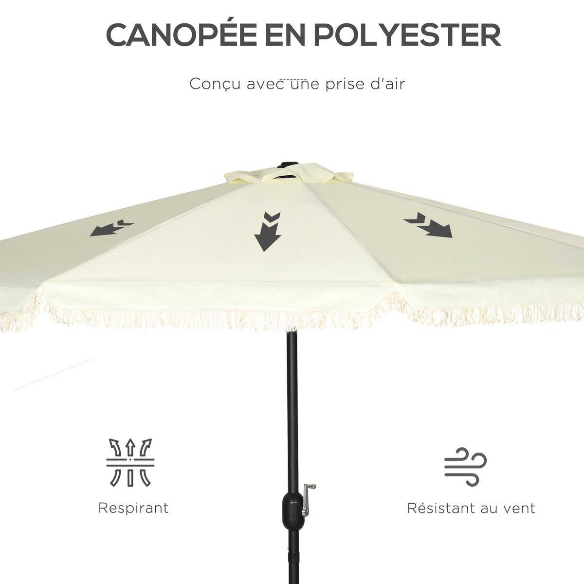 Parasol de terrasse Polyester Crème crème, OUTSUNNY
