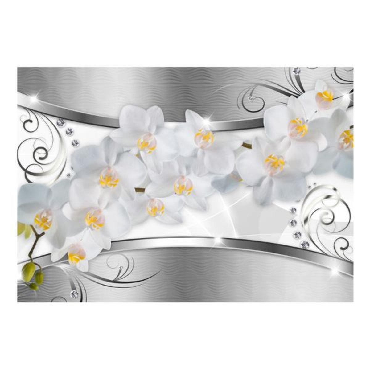 Papier peint intissé panoramique Fleurs Flower bridge gris / argent, EDEN