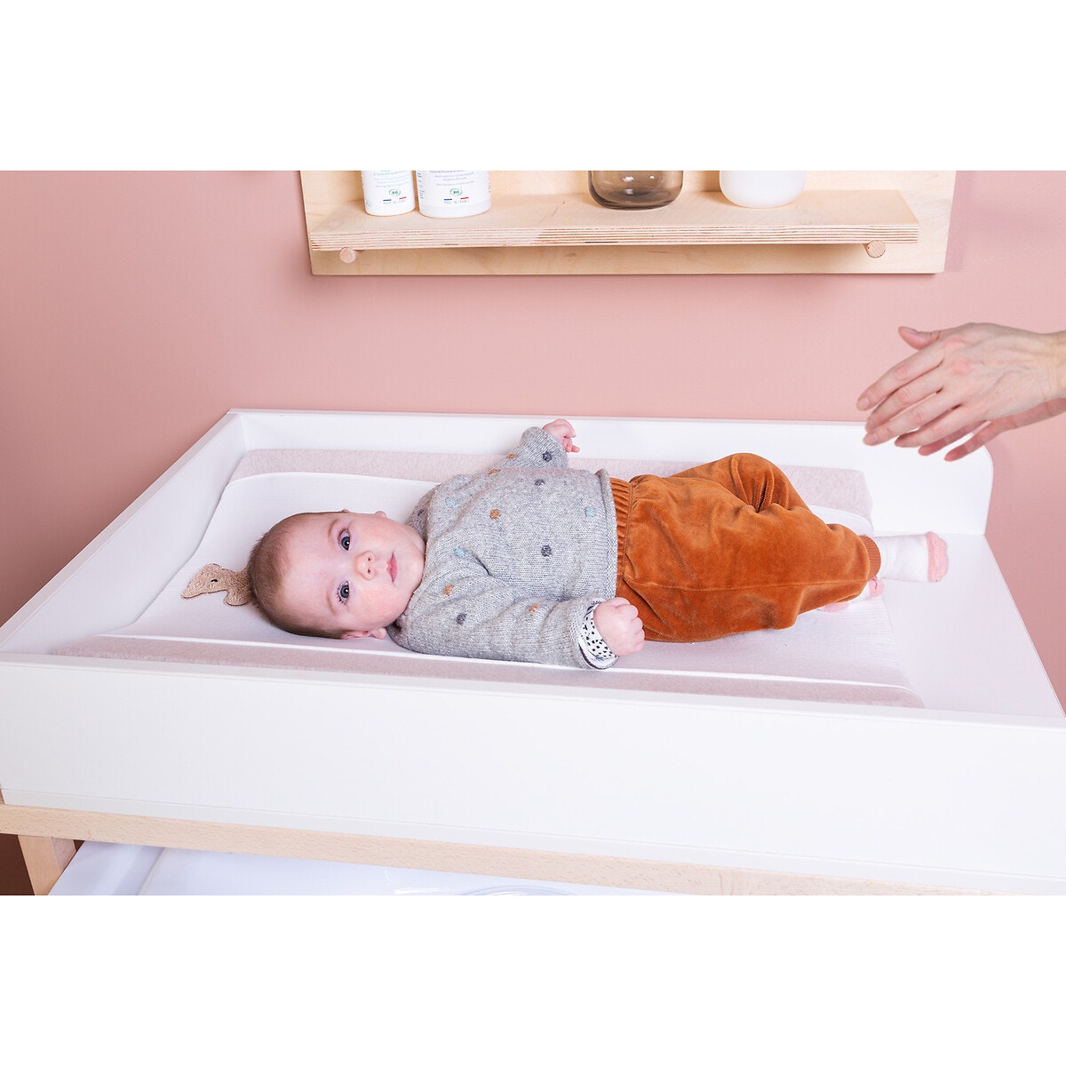 Table à langer et baignoire avec roues en bois blanc/naturel, CHILDHOME