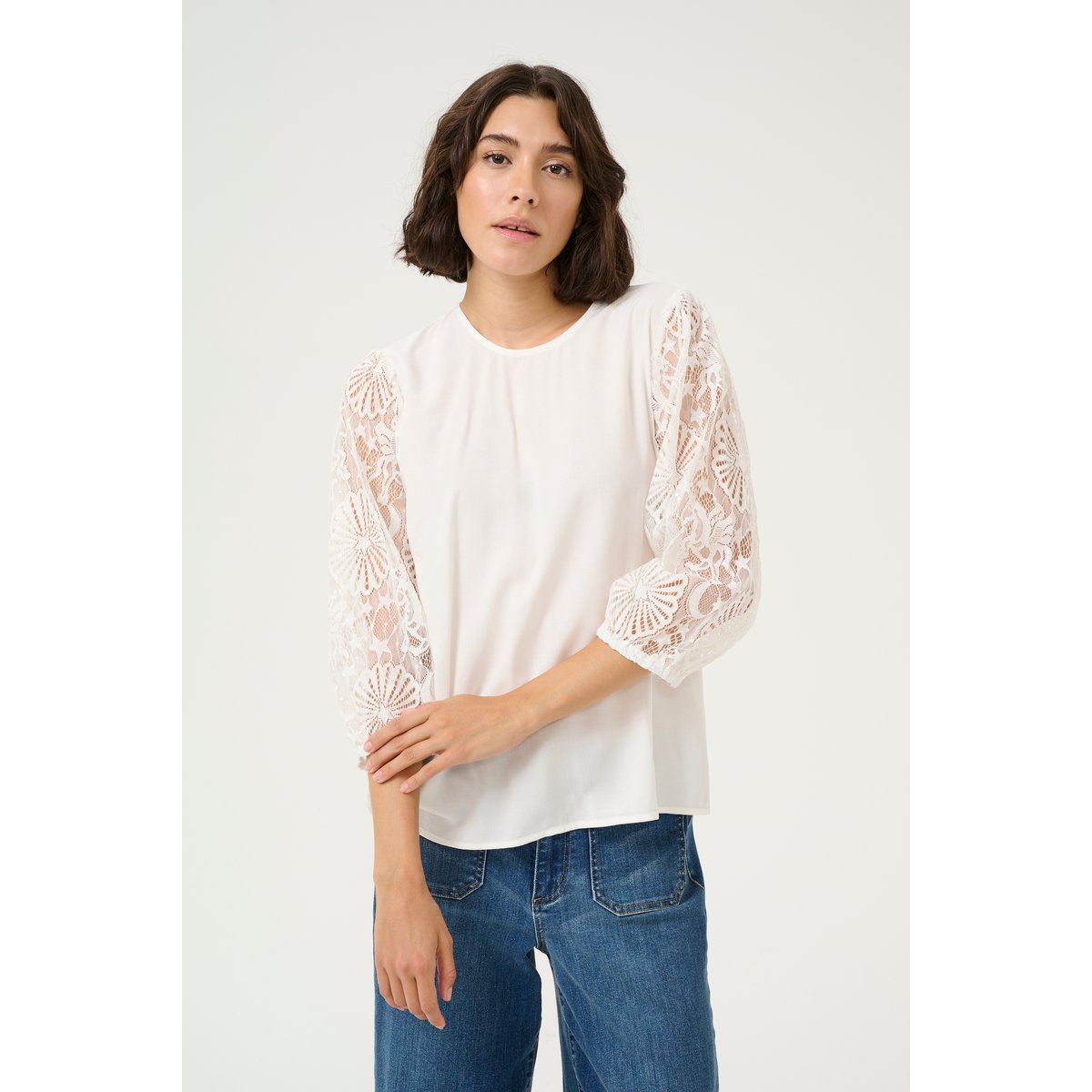 Long sleeved blouse blanc chalk, KAFFE