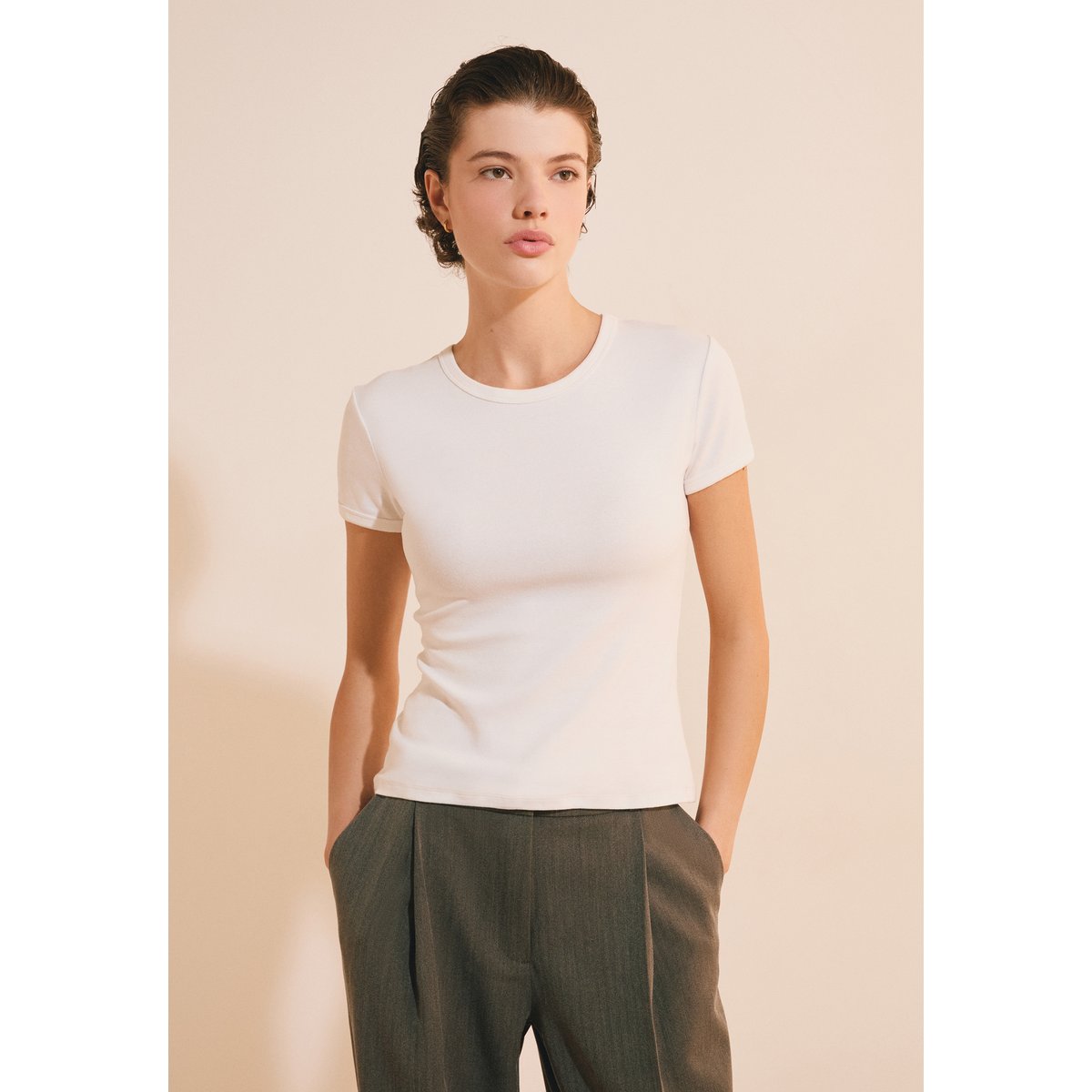 T-shirt manches courtes avec coton modal TANDEM blanc, ETAM