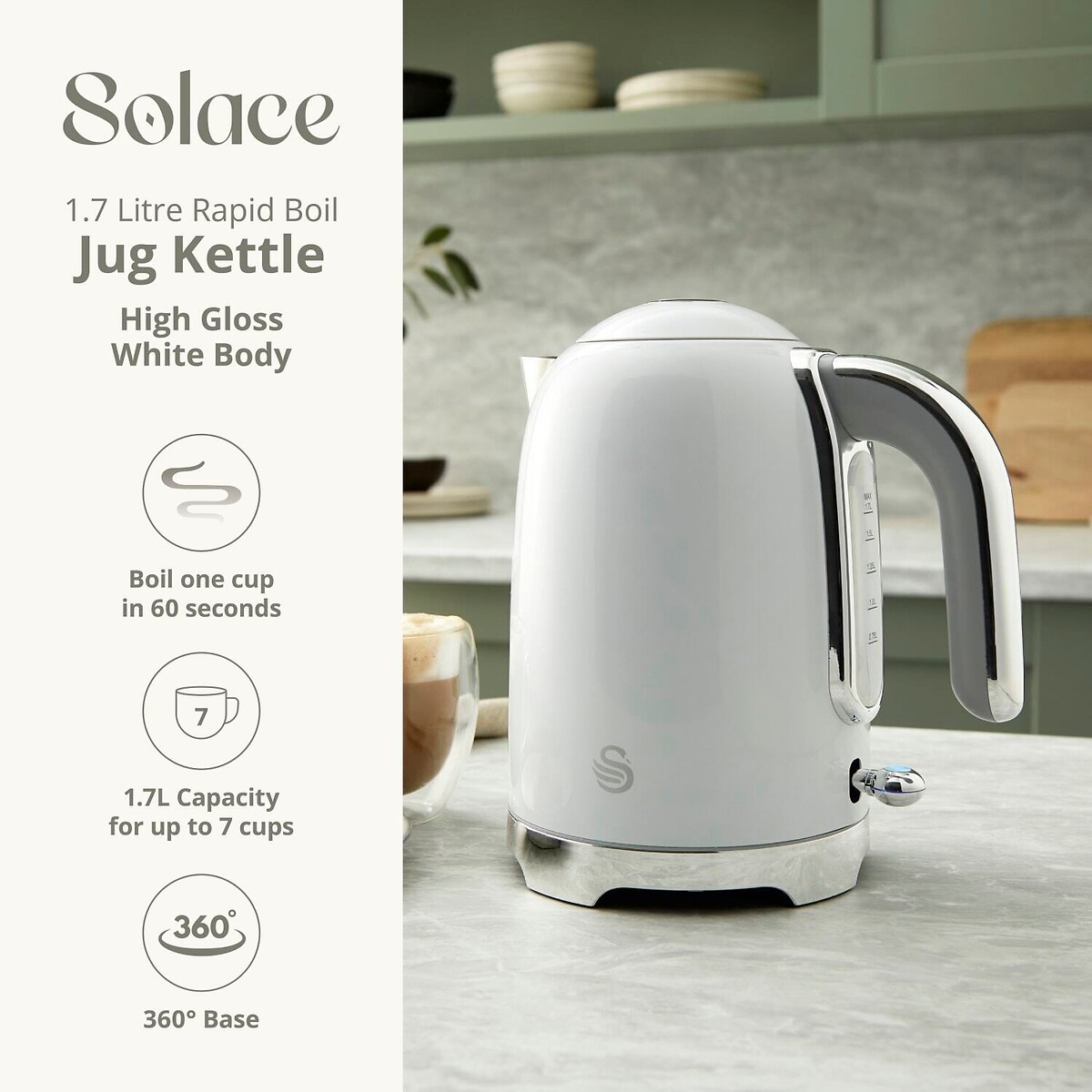 Solace 1.7L Stainless Steel Jug Kettle white, SWAN