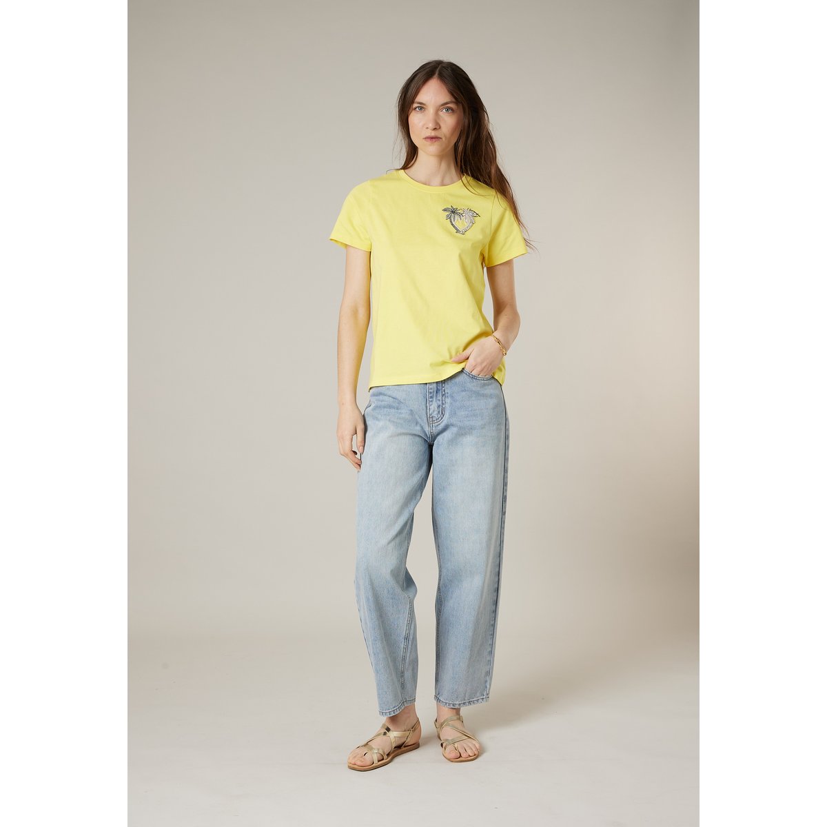 T-shirt femme en coton PALMY yellow, DEELUXE