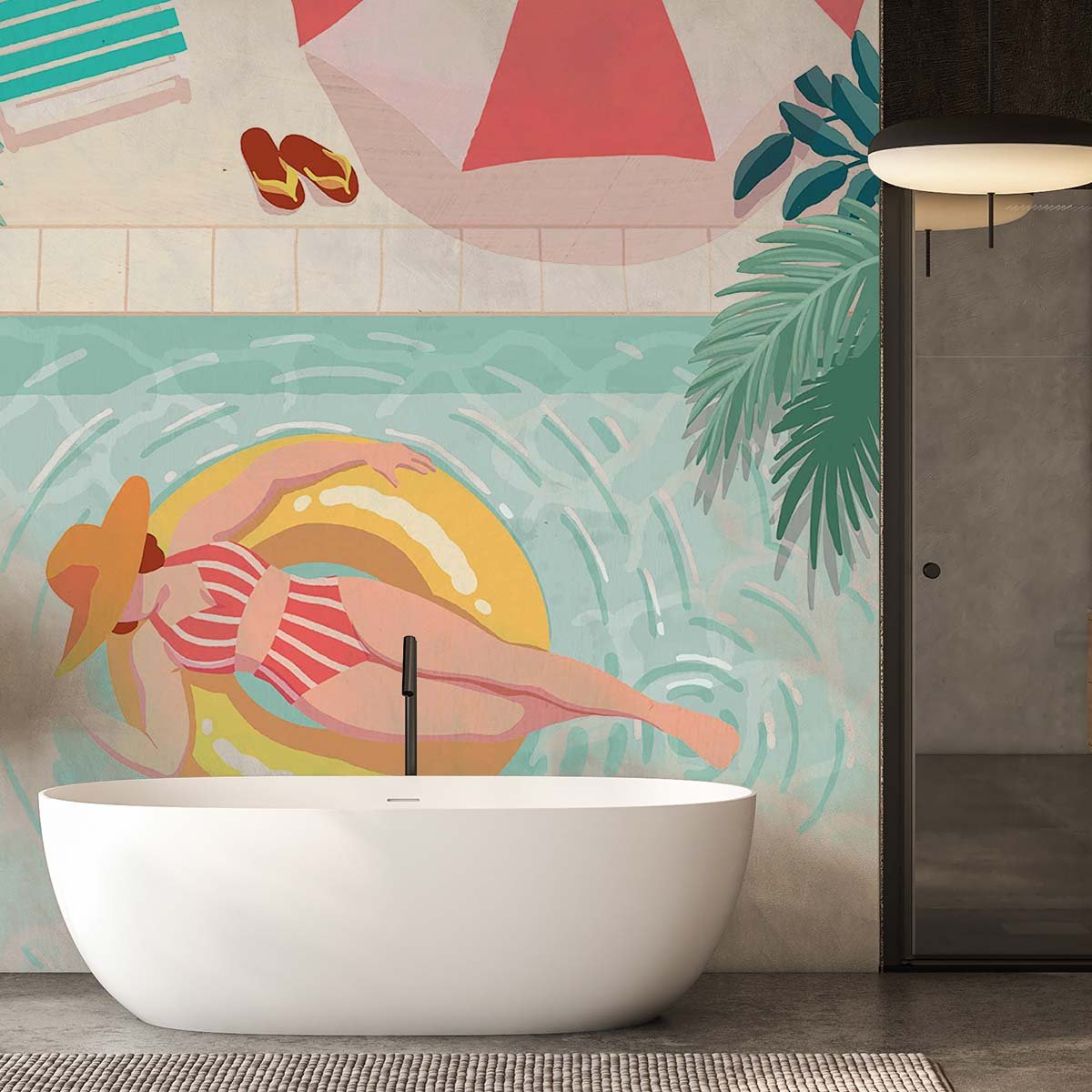 Papier peint sur papier piscines et farniente intissé, HEXOA