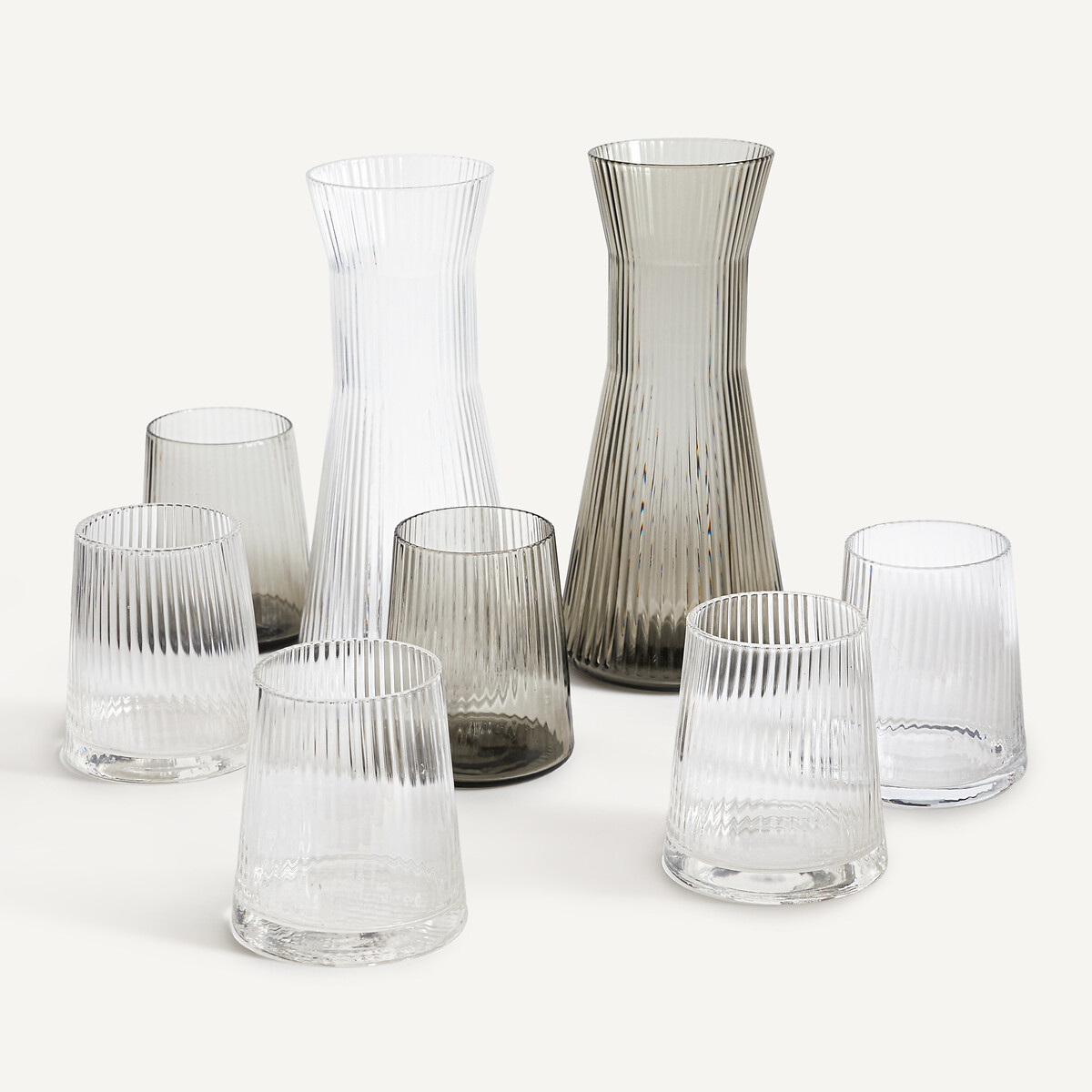 Lot de 6 verres à eau striés, Strivi gris fumé, AM.PM