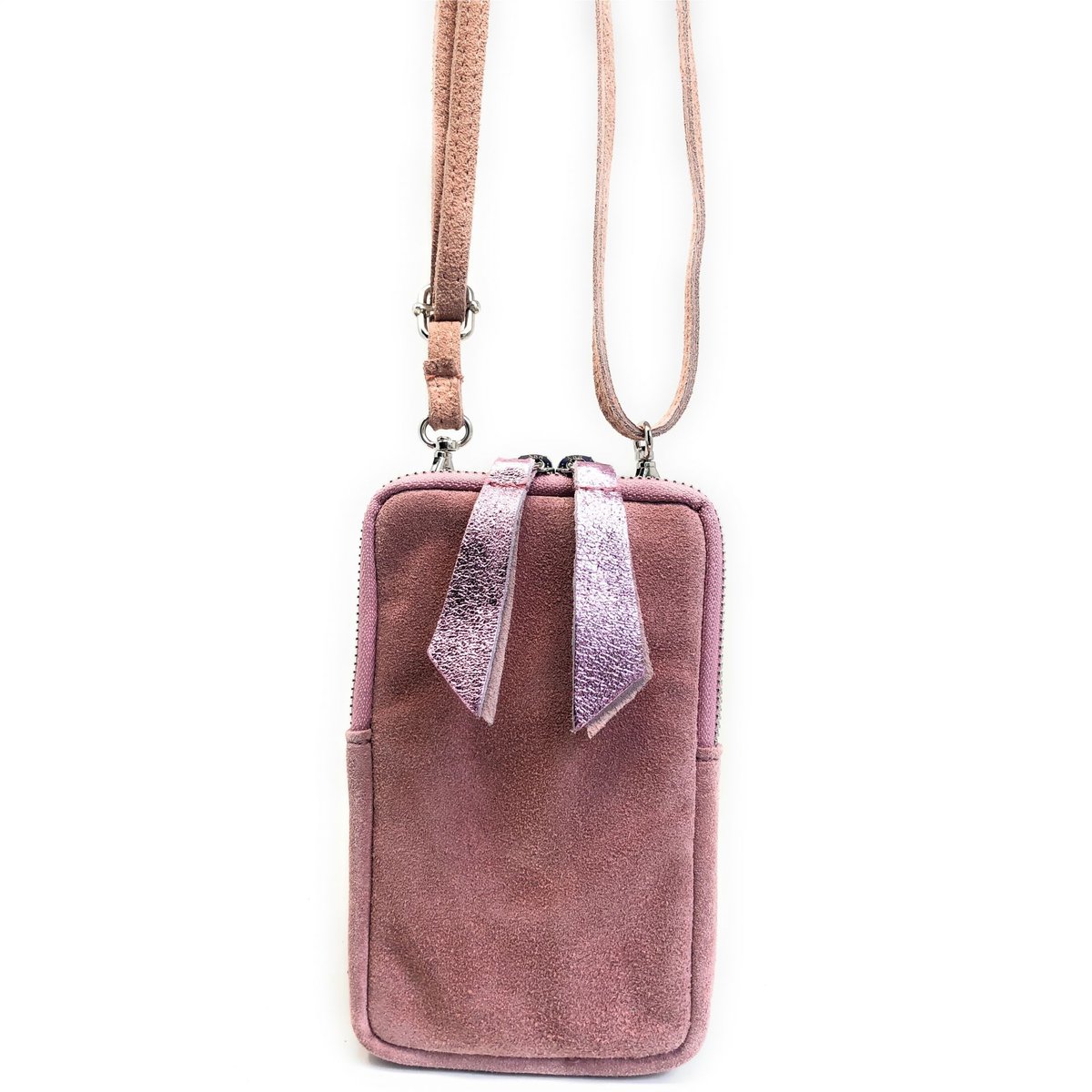 Pochette bandoulière en croute de cuir italien LOUVRE rose clair, OH MY BAG