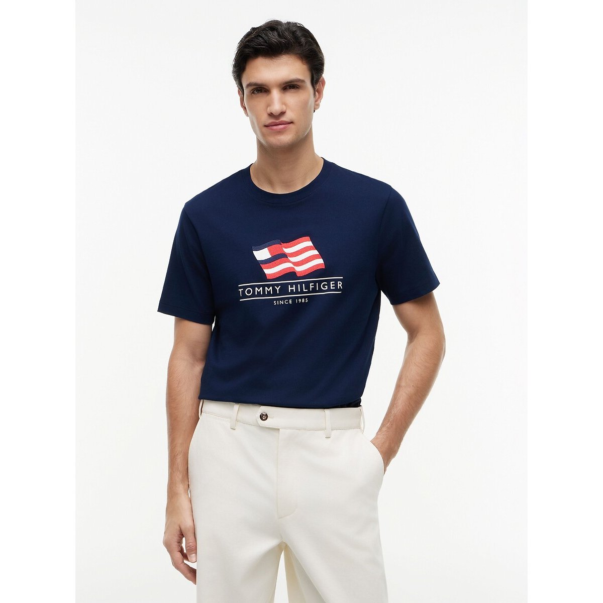 T-shirt de manga curta com bandeira AMERICANA marinho, TOMMY HILFIGER