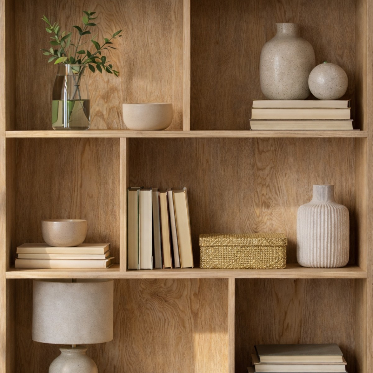 Bibliothèque 6 Cases et 2 Portes en Rotin Naturel H175cm - JAYA bois clair, CALICOSY