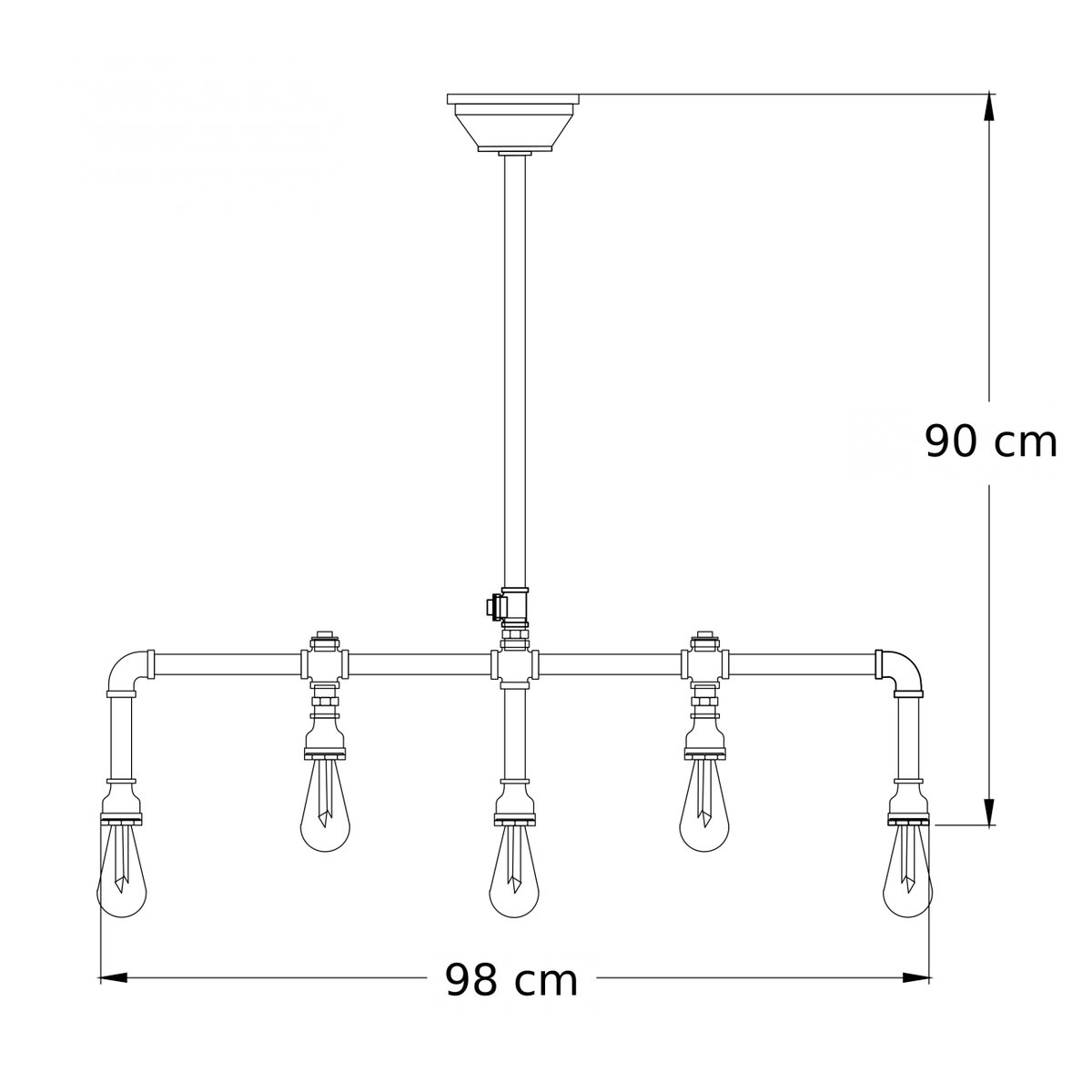 Suspension rétro 5 lumières - LUIGI marron, KOSILUM
