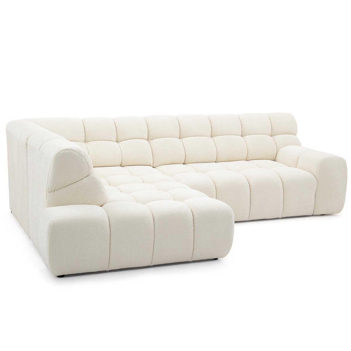 Canapé d'angle convertible 4 places en tissu chenille, ANDRE blanc, BOBOCHIC
