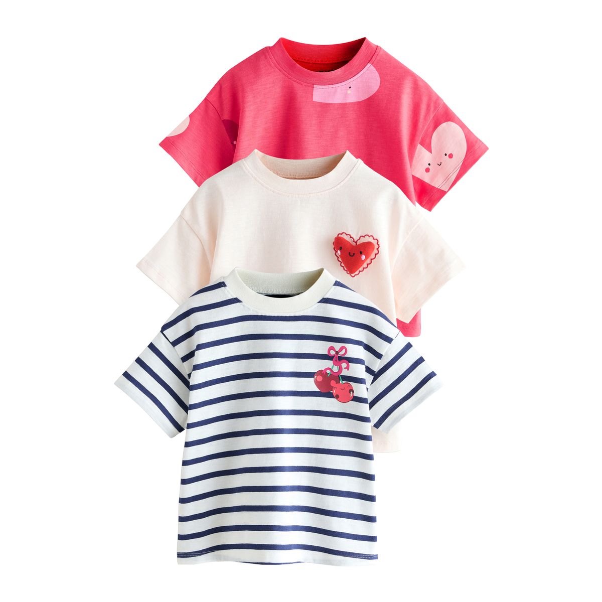 T-shirt, lot de 3 cœurs rouges, NEXT