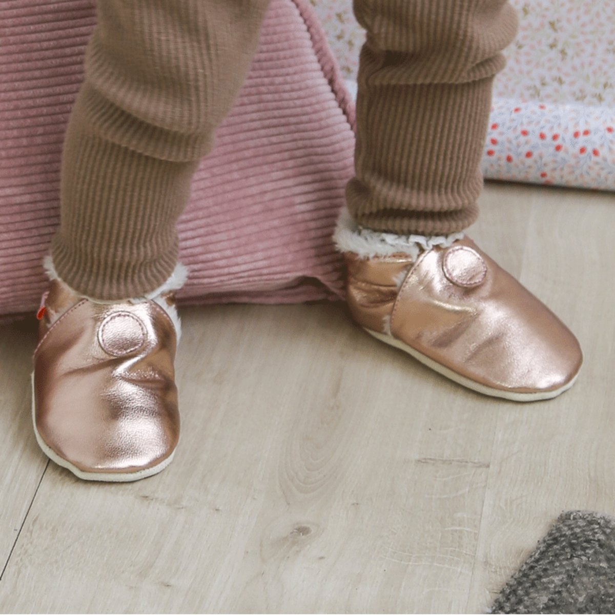 Chaussons cuir souple uni fourrés rose, TICHOUPS