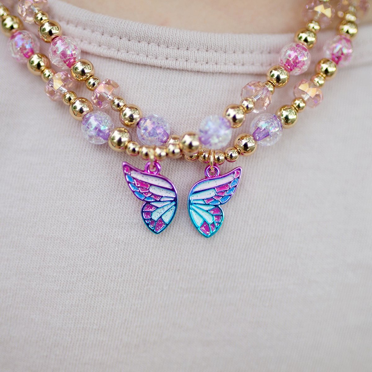 Collier d'amitié BFF duo papillon & arc-en-ciel rose, GREAT PRETENDERS