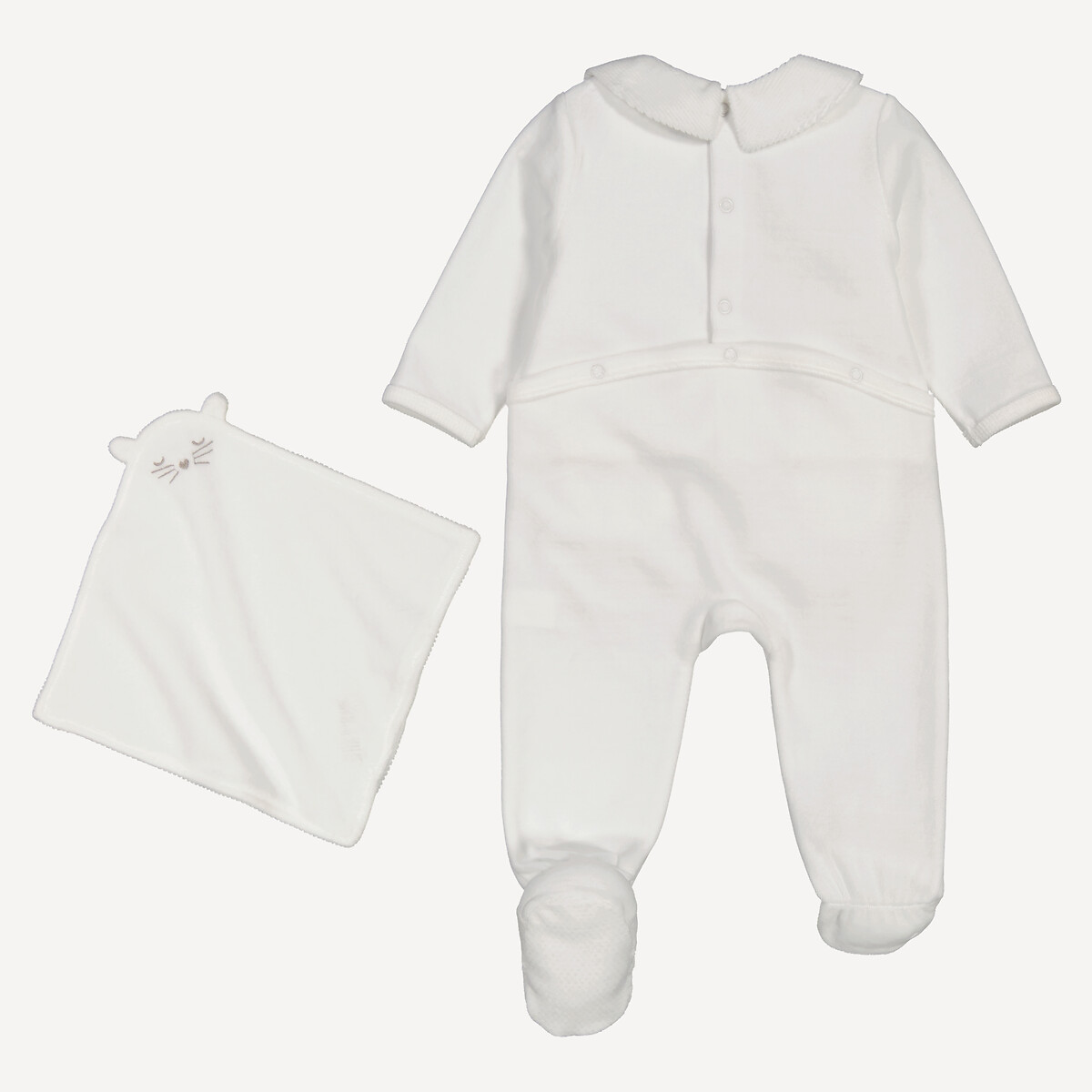 Set van 2 pyjama's en knuffeldoekje van fluweel ecru, LA REDOUTE COLLECTIONS