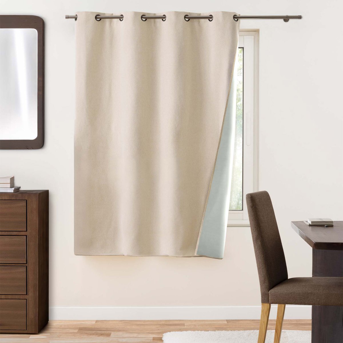 Rideau 100% occultant à œillets en tissu uni naturel, DOUCEUR D'INTÉRIEUR