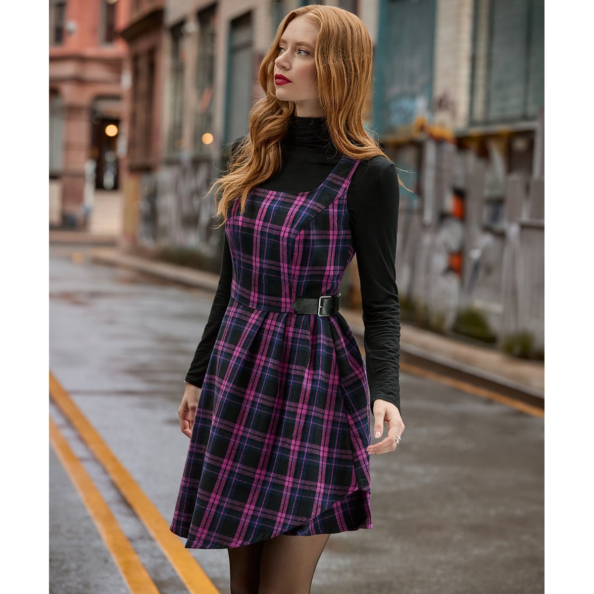 Robe Courte à Carreaux à Boucle Rita violet, JOE BROWNS