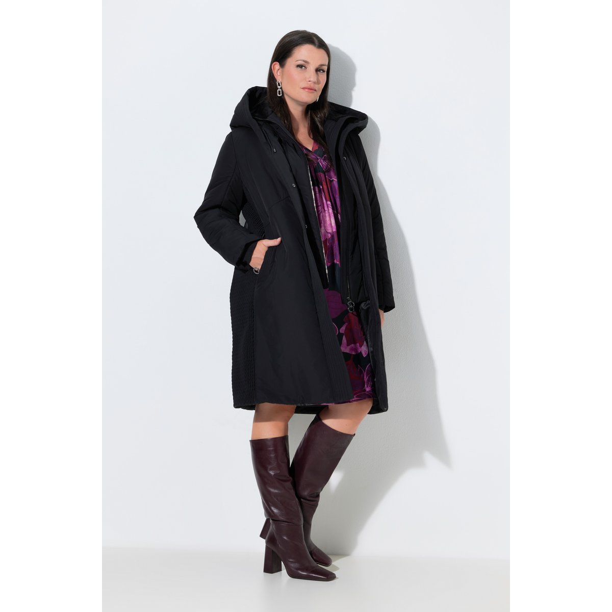 Manteau à capuche aspect duvet noir, ULLA POPKEN