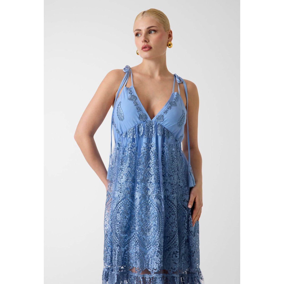 Maxi Brodé Dress blau multi, GUESS