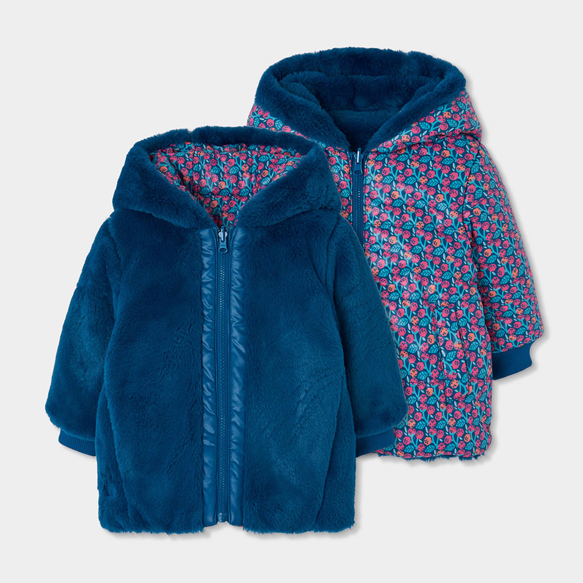 Parka fille réversible tissu technique noir, BOBOLI