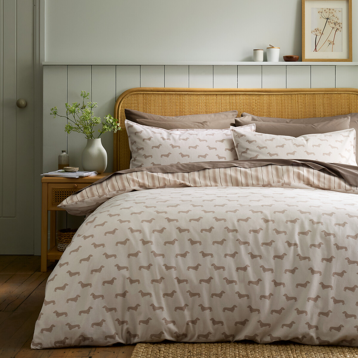 Brushed Peggy Dachshund Cotton Reversible Duvet Cover Set cream, EMILY BOND