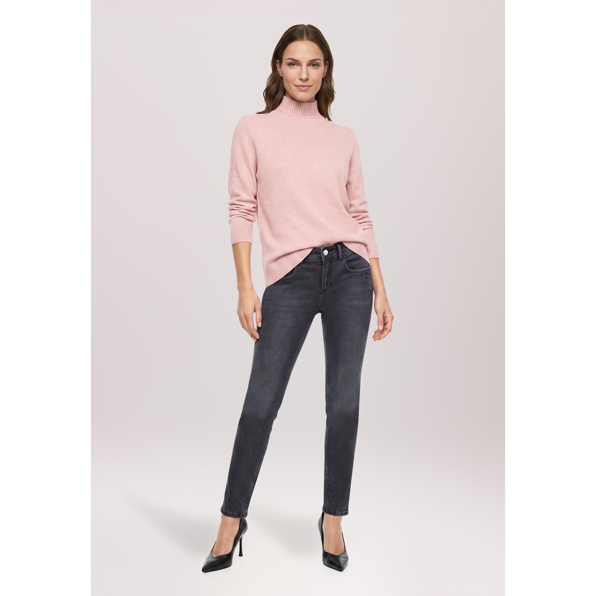 Pull-over en maille à col droit pale mauve melange, BETTY BARCLAY