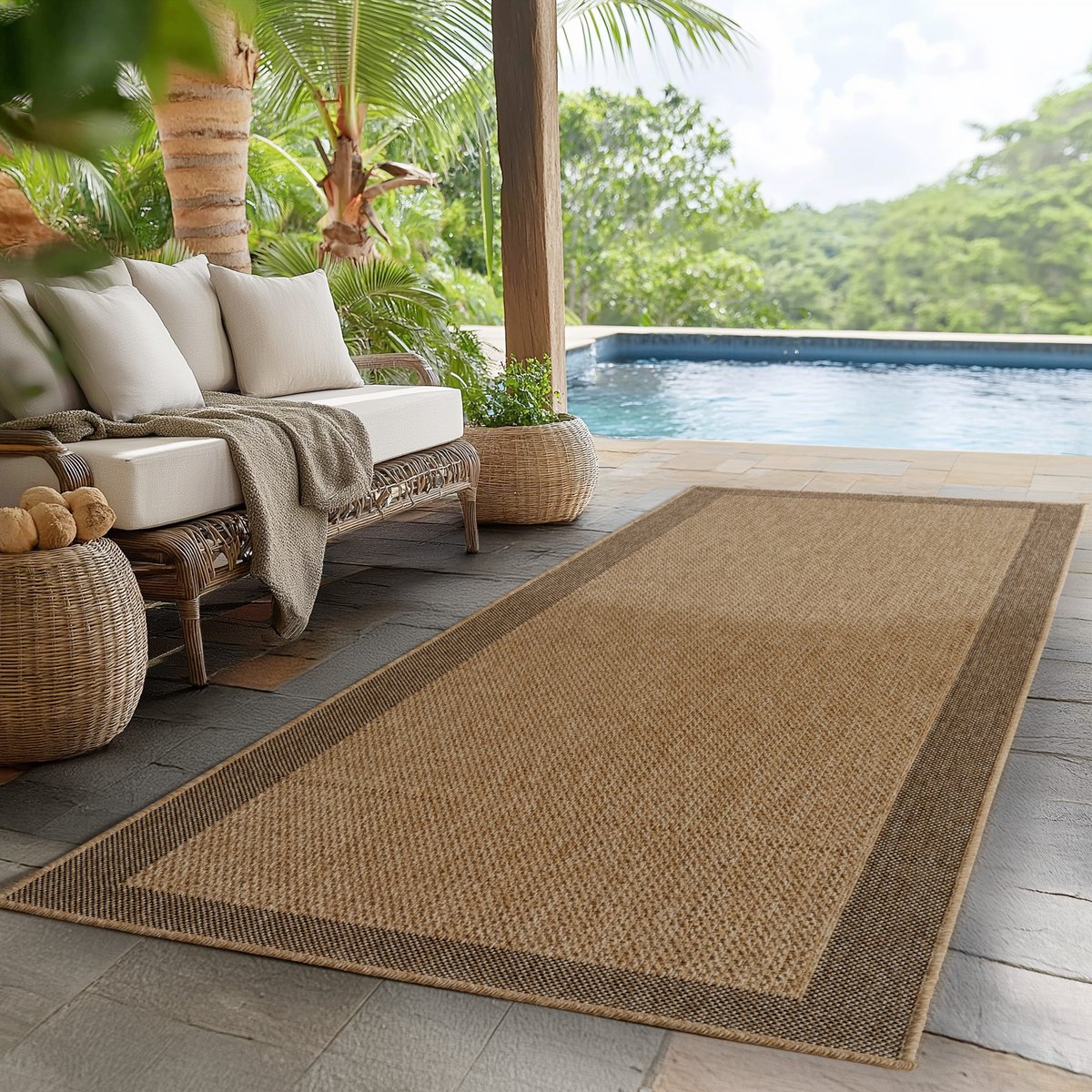 Tapis intérieur extérieur effet jute LINORA beige, NAZAR RUGS