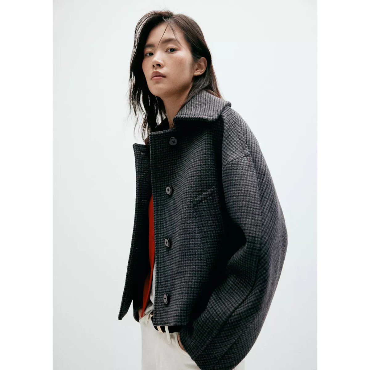 Veste laine pied-de-poule bleu marine, MANGO