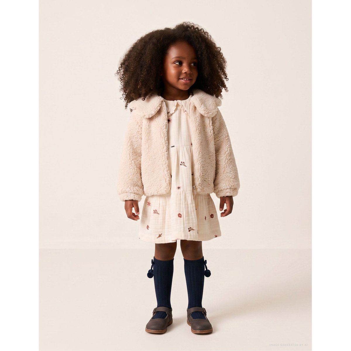 Robe en coton à manches longues avec broderie florale blanc, ZIPPY