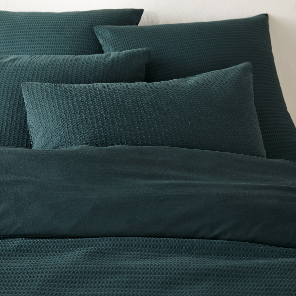 Tifly Honeycomb Washed Cotton Duvet Cover petrol blue, LA REDOUTE INTERIEURS