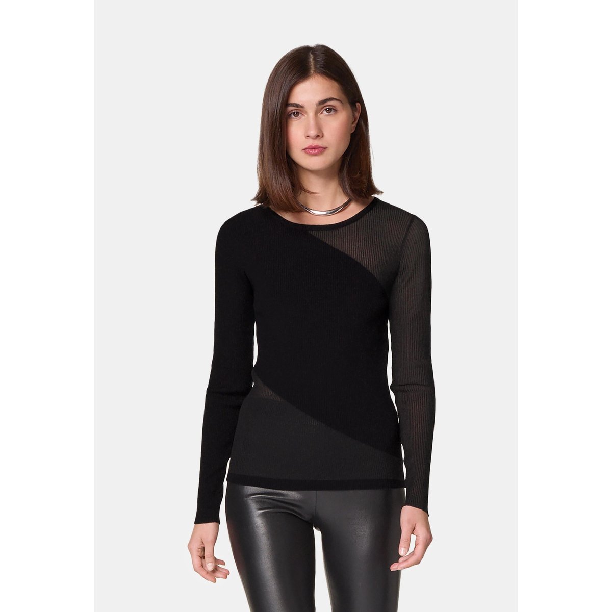 Pull bi-matière en laine noir, RODIER
